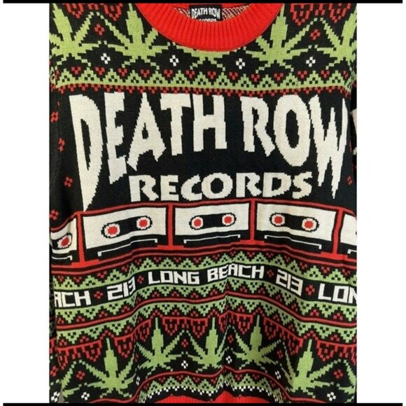 Death Row Records Long Beach 213 Acrylic Christmas Sweater L Black/Red/Green - Picture 2 of 6